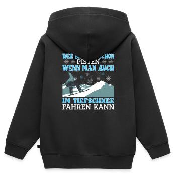 Snowboard Snowboarder Wer braucht schon Pisten? - Kinder Premium Organic Zip Hoodie - Schwarz - Hinten - AI Model Kid Male (0cm)