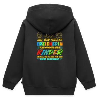 Erzieherin Kindergarten Stolze Erzieherin - Kinder Premium Organic Zip Hoodie - Schwarz - Hinten - AI Model Kid Male (0cm)