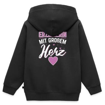 Kindergärtnerin Erzieherin mit großem Herz - Kinder Premium Organic Zip Hoodie - Schwarz - Hinten - AI Model Kid Male (0cm)