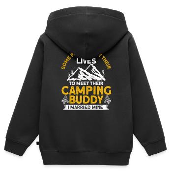 Cool Camping Buddies Cadeau Camping Buddy - Sweat Premium à capuche zippé enfant bio - noir - Dos - AI Model Kid Male (0cm)
