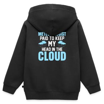 Météorologue payé pour garder la tête dans le nuage Nous - Sweat Premium à capuche zippé enfant bio - noir - Dos - AI Model Kid Male (0cm)