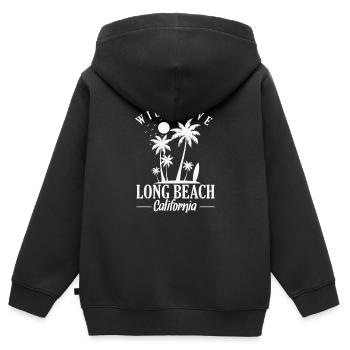 Wild Wave long Beach Californie surf - Sweat Premium à capuche zippé enfant bio - noir - Dos - AI Model Kid Male (0cm)