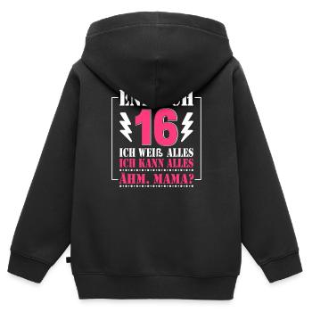 Endlich 16 - Kinder Premium Organic Zip Hoodie - Schwarz - Hinten - AI Model Kid Male (0cm)