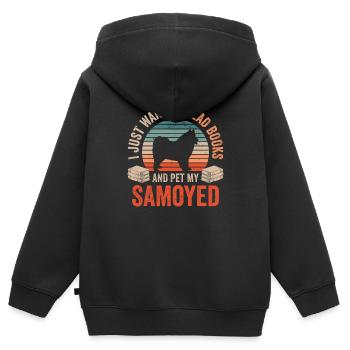 Lesen und Samojede streicheln Samojedenspitz - Kinder Premium Organic Zip Hoodie - Schwarz - Hinten - AI Model Kid Male (0cm)