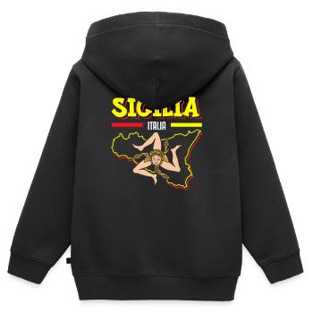 Sicile drapeau Sicile Palerme Italie - Sweat Premium à capuche zippé enfant bio - noir - Dos - AI Model Kid Male (0cm)
