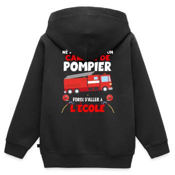 Mon Camion De Pompier Idée Cadeau Enfant - Sweat Premium à capuche zippé enfant bio - noir - Dos - AI Model Kid Male (0cm)