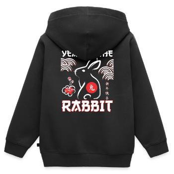 Jahr des Kaninchens Chinesisches Neujahr Mondfrühling - Kinder Premium Organic Zip Hoodie - Schwarz - Hinten - AI Model Kid Male (0cm)