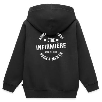 Assez douée pour être infirmière assez folle - Sweat Premium à capuche zippé enfant bio - noir - Dos - AI Model Kid Male (0cm)