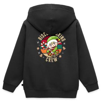 Équipe de cuisson de biscuits Biscuits de Noël Elfe - Sweat Premium à capuche zippé enfant bio - noir - Dos - AI Model Kid Male (0cm)