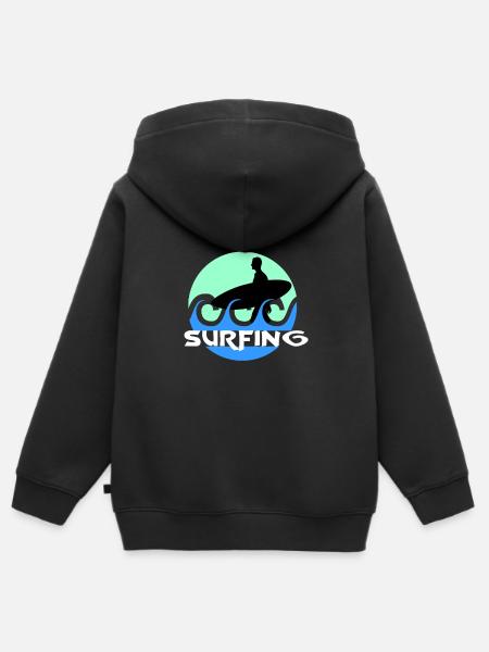 Surf - Sweat Premium à capuche zippé enfant bio - noir