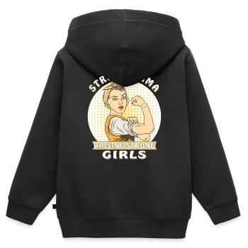 STRONG MAMA RAISING STRONG GIRLS - Kids Premium Organic Zip-up Hoodie - black - Back - AI Model Kid Male (0cm)