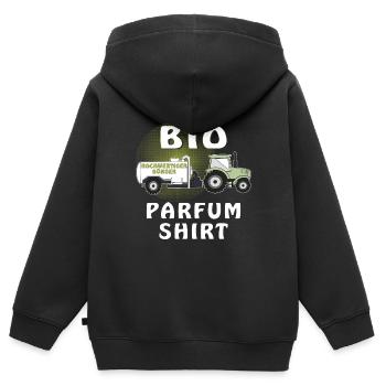 MEIN BIO PARFUM SHIRT - Kinder Premium Organic Zip Hoodie - Schwarz - Hinten - AI Model Kid Male (0cm)