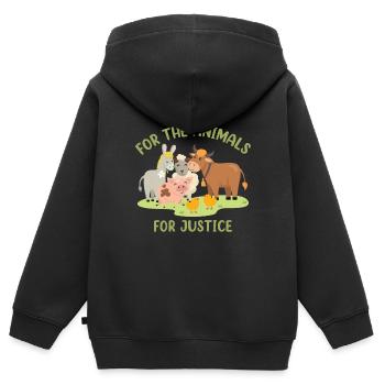 Pour les animaux, pour la justice - Sweat Premium à capuche zippé enfant bio - noir - Dos - AI Model Kid Male (0cm)