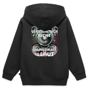 LAUTSPRECHER DIE MUSIK IST SO LAUT - Kinder Premium Organic Zip Hoodie - Schwarz - Hinten - AI Model Kid Male (0cm)