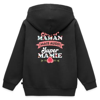 Super Maman mais aussi super Mamie - Sweat Premium à capuche zippé enfant bio - noir - Dos - AI Model Kid Male (0cm)