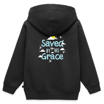 Sauvé par sa grâce - Sweat Premium à capuche zippé enfant bio - noir - Dos - AI Model Kid Male (0cm)