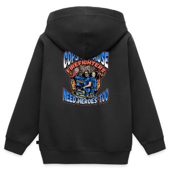 Les flics parce que les pompiers ont aussi besoin de héros - Sweat Premium à capuche zippé enfant bio - noir - Dos - AI Model Kid Male (0cm)