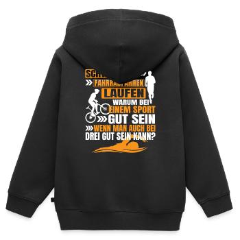 Triathlon Warum bei einer Sportart gut sein? - Kinder Premium Organic Zip Hoodie - Schwarz - Hinten - AI Model Kid Male (0cm)
