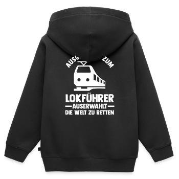Eisenbahn Dampflok Lokomotive Lokführer - Kinder Premium Organic Zip Hoodie - Schwarz - Hinten - AI Model Kid Male (0cm)