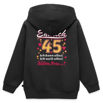 ENDLICH 45 - Kinder Premium Organic Zip Hoodie - Schwarz - Hinten - AI Model Kid Male (0cm)