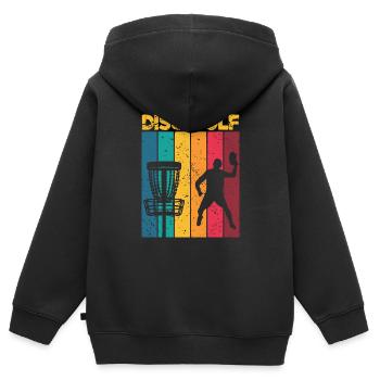 Disc Golf Retro Discgolfspieler - Kinder Premium Organic Zip Hoodie - Schwarz - Hinten - AI Model Kid Male (0cm)