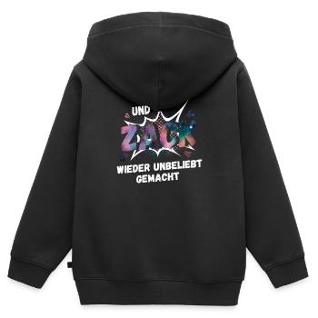 Und Zack wieder unbeliebt gemacht - Kinder Premium Organic Zip Hoodie - Schwarz - Hinten - AI Model Kid Male (0cm)