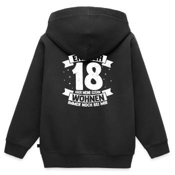 Endlich 18 Aber Meine Eltern Wohnen Immer Noch Bei - Kinder Premium Organic Zip Hoodie - Schwarz - Hinten - AI Model Kid Male (0cm)