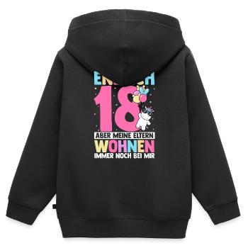 Endlich 18 Aber Meine Eltern Wohnen Immer Noch Bei - Kinder Premium Organic Zip Hoodie - Schwarz - Hinten - AI Model Kid Male (0cm)