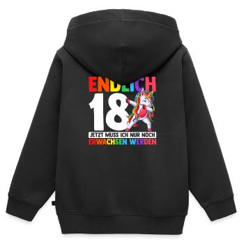 Endlich 18 Jetzt Muss Ich Nur Noch Erwachsen Werde - Kinder Premium Organic Zip Hoodie - Schwarz - Hinten - AI Model Kid Male (0cm)