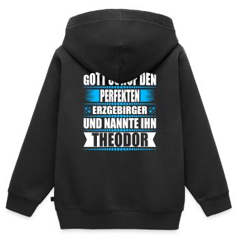 Erzgebirge Mann Namen Sachsen Theodor - Kinder Premium Organic Zip Hoodie - Schwarz - Hinten - AI Model Kid Male (0cm)