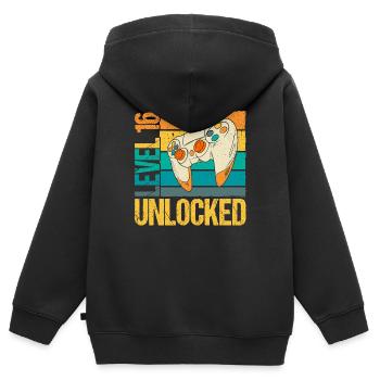Level 16 Unlocked - Kinder Premium Organic Zip Hoodie - Schwarz - Hinten - AI Model Kid Male (0cm)