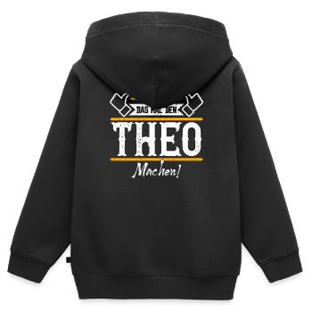 Theo Geschenkidee Geschenk Geburtstag - Kinder Premium Organic Zip Hoodie - Schwarz - Hinten - AI Model Kid Male (0cm)