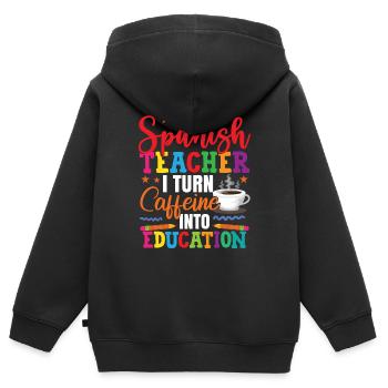 Ich verwandle Kaffee in Bildung Spanischlehrer - Kinder Premium Organic Zip Hoodie - Schwarz - Hinten - AI Model Kid Male (0cm)