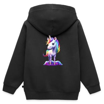 Une jolie petite licorne vous cherche - Sweat Premium à capuche zippé enfant bio - noir - Dos - AI Model Kid Male (0cm)
