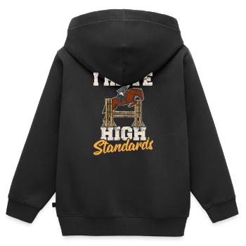 Amoureux des chevaux Saut d'obstacles équestre J'ai High St - Sweat Premium à capuche zippé enfant bio - noir - Dos - AI Model Kid Male (0cm)