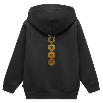 Solides platoniques d’or complexes sacrés - Sweat Premium à capuche zippé enfant bio - noir - Dos - AI Model Kid Male (0cm)