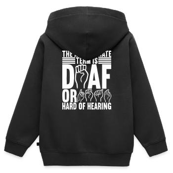 Sourds sourds muets sourds - Sweat Premium à capuche zippé enfant bio - noir - Dos - AI Model Kid Male (0cm)