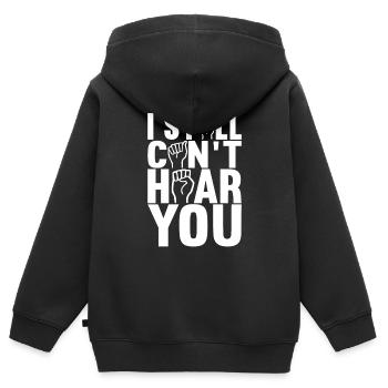 Sourds sourds muets sourds - Sweat Premium à capuche zippé enfant bio - noir - Dos - AI Model Kid Male (0cm)