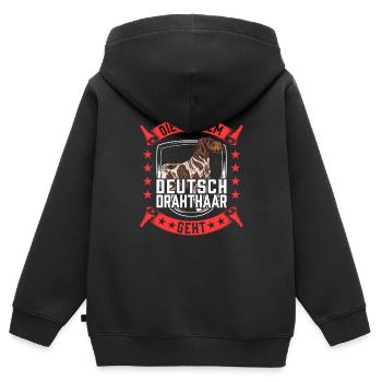 Die mit dem Deutsch Drahthaar geht Jagdhund - Kinder Premium Organic Zip Hoodie - Schwarz - Hinten - AI Model Kid Male (0cm)