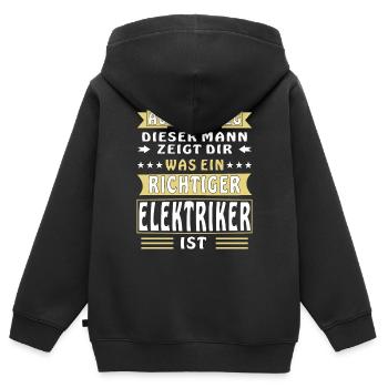 WAS EIN RICHTIGER ELEKTRIKER IST - Kinder Premium Organic Zip Hoodie - Schwarz - Hinten - AI Model Kid Male (0cm)
