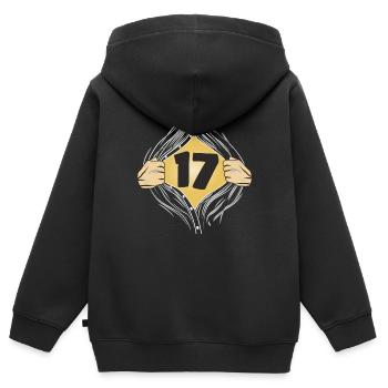 17 HEMD AUFZIEHEN - Kinder Premium Organic Zip Hoodie - Schwarz - Hinten - AI Model Kid Male (0cm)