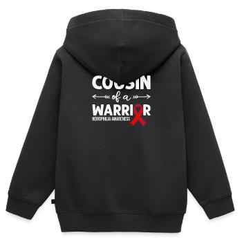 Cousin d’un guerrier, ruban rouge hémophilie - Sweat Premium à capuche zippé enfant bio - noir - Dos - AI Model Kid Male (0cm)
