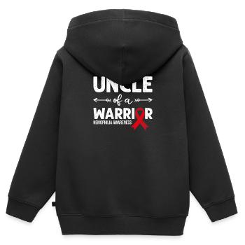 Oncle d’un guerrier, Hémophilie au ruban rouge - Sweat Premium à capuche zippé enfant bio - noir - Dos - AI Model Kid Male (0cm)