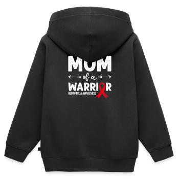Maman d’un guerrier, Ruban rouge Sensibilisation à l’hémophilie - Sweat Premium à capuche zippé enfant bio - noir - Dos - AI Model Kid Male (0cm)