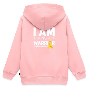 Je suis un guerrier, spina bifida à ruban jaune - Sweat Premium à capuche zippé enfant bio - rose - Dos - AI Model Kid Female (0cm)