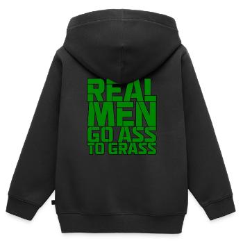 Real Men Go Ass To Grass - Kinder Premium Organic Zip Hoodie - Schwarz - Hinten - AI Model Kid Male (0cm)