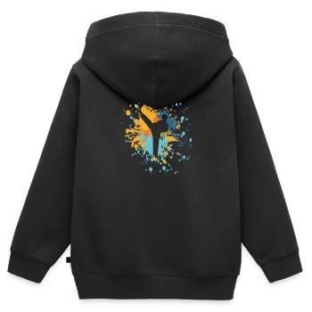 Éclaboussure de couleur Karaté Highkick - Sweat Premium à capuche zippé enfant bio - noir - Dos - AI Model Kid Male (0cm)
