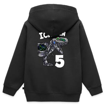 Ich bin 5 Jahre Dino Dinosaurier 5. Geburtstag - Kinder Premium Organic Zip Hoodie - Schwarz - Hinten - AI Model Kid Male (0cm)