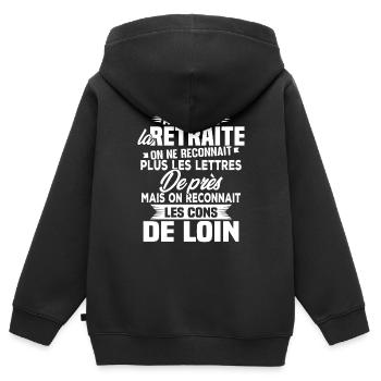 Avec l'age on reconnaît les cons de loin - Sweat Premium à capuche zippé enfant bio - noir - Dos - AI Model Kid Male (0cm)