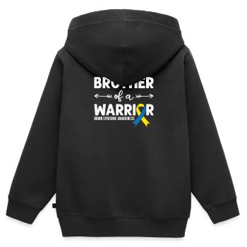 Frère d'un guerrier, syndrome de boucle vers le bas - Sweat Premium à capuche zippé enfant bio - noir - Dos - AI Model Kid Male (0cm)